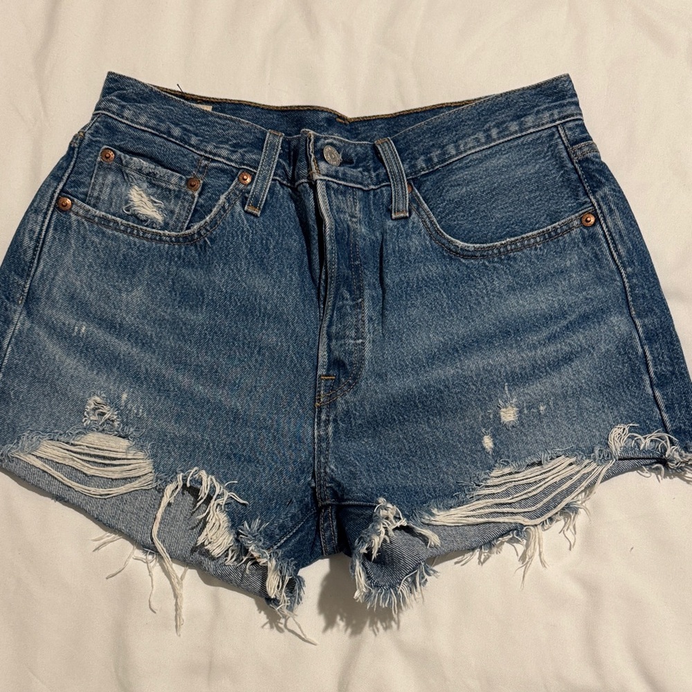 Levi’s Distressed Blue Denim Jean Shorts
